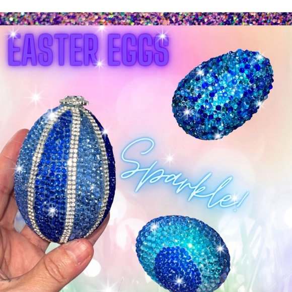 Crystal Rhinestone Luxury Easter Egg Set 3, Easter Gift| Vase Filler, Elegant - Picture 1 of 15